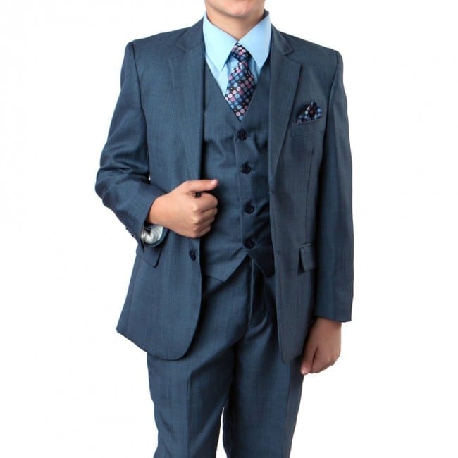 Boy/'s 5 Pc Navy Blue Pinstripe Suit Tuxedo Formal w//Vest Toddler Teen All Sizes