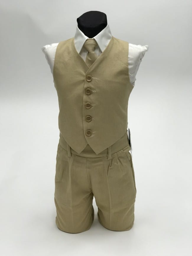 18-24 months XL: 4pc Formal Baby Toddler Boys Brown Vest Necktie Khaki Pants Suits S-7