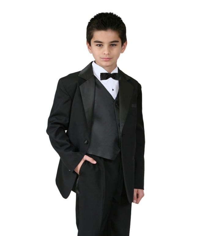 Infant Toddler Boys 6pc  Wedding Formal Tuxedo Suit Black extra Red Necktie S-20 