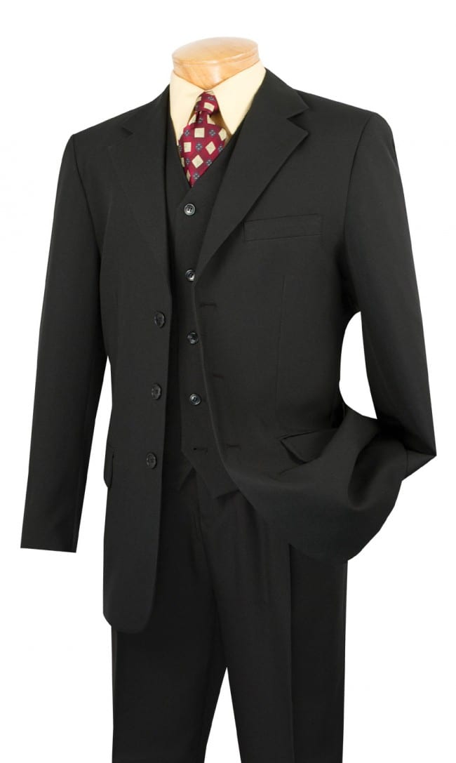 Budget Collection Three-Piece Single-Breasted Suit Black - Tuxedos Online