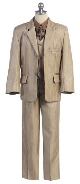 Clearance Boys Khaki Stripe 5-Piece Suit Infant Toddler Teen