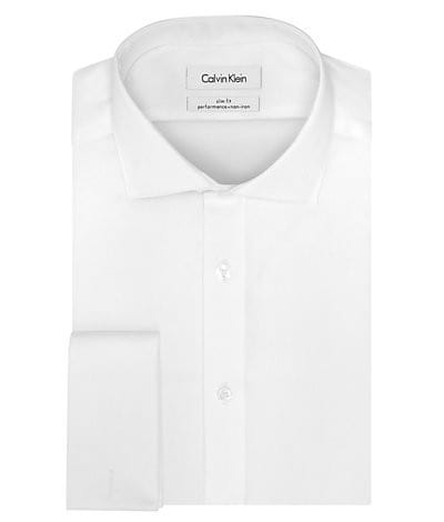 French Cuff White Calvin Klein Slim Fit Solid Formal Dress Shirt Takes Cuff  Links Studs - Tuxedos Online