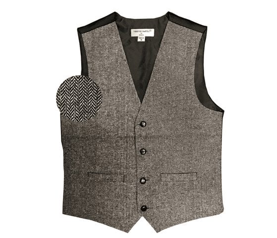 Mens Brown Herringbone Wool Blend Formal Waistcoat Groomsmen Casual Vest 34-52 