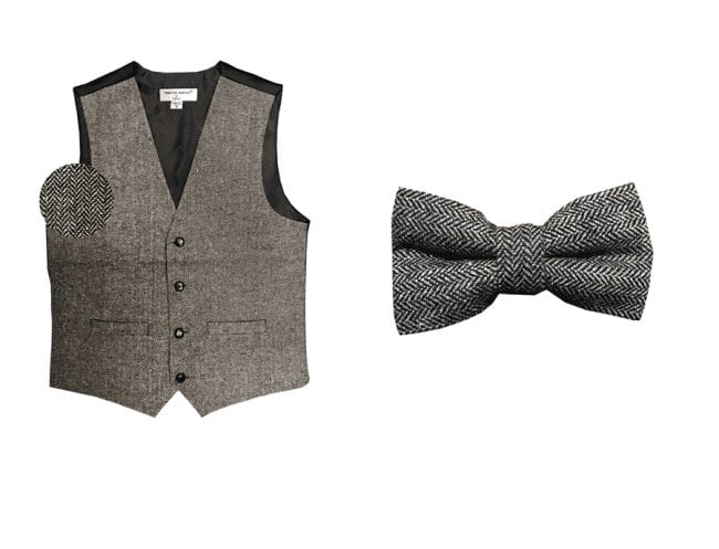 Mens Black and Grey Rustic Slim Fit Wool Tweed Vest with Inner Pocket Gray x Small