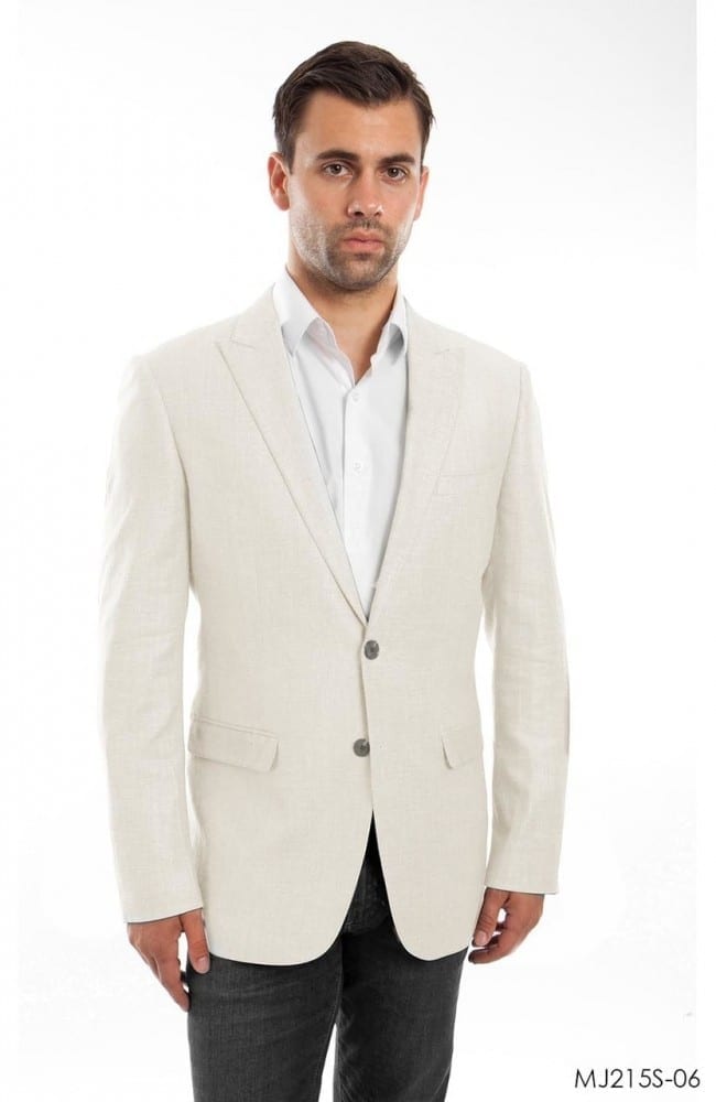 Mens Ivory Linen Sports Coat Peak Lapel Slim Fit - Tuxedos Online