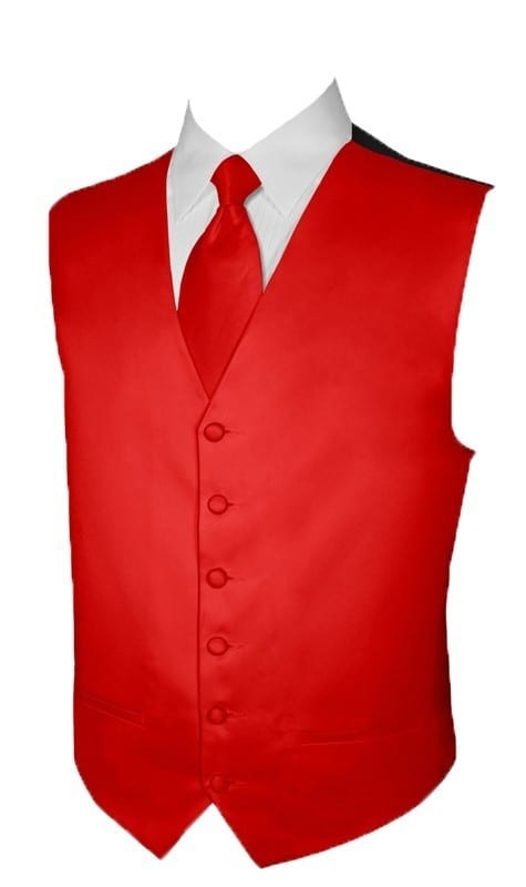 5XL New Mens Bright Christmas Red Satin Fullback Tuxedo Vest Formal Holiday 