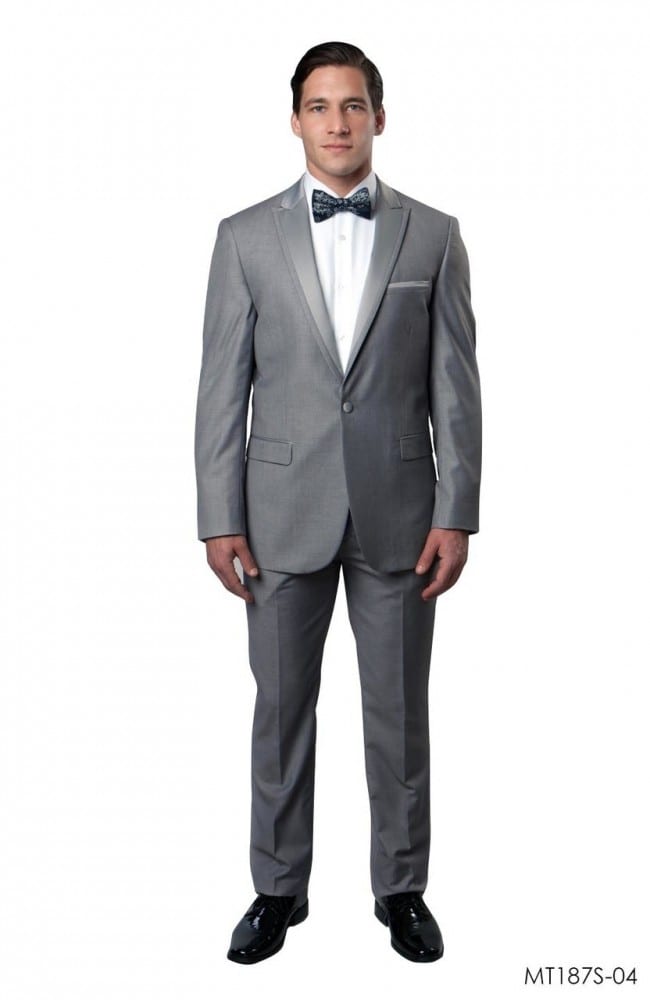 Tuxedo Grey High Fashion Framed Peak Lapel Satin-Prom Weddings