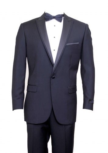 Tuxedo Navy Blue High Fashion Framed Peak Lapel Satin - Tuxedos Online