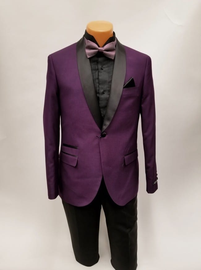 purple and black prom tuxedos