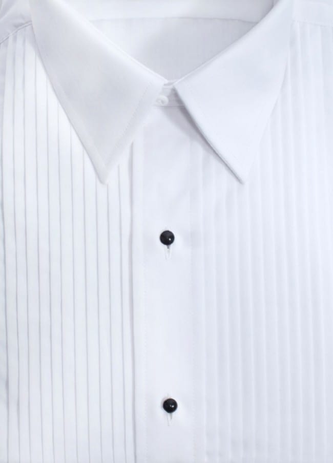 White Laydown Collar 1//4 Pleat Shirt Tuxedo Shirt