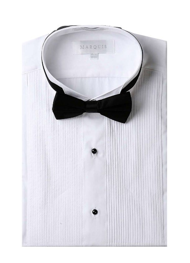 Tuxedo Shirt Men's White Slim Fit Wingtip Collar with Black Bow Tie ...