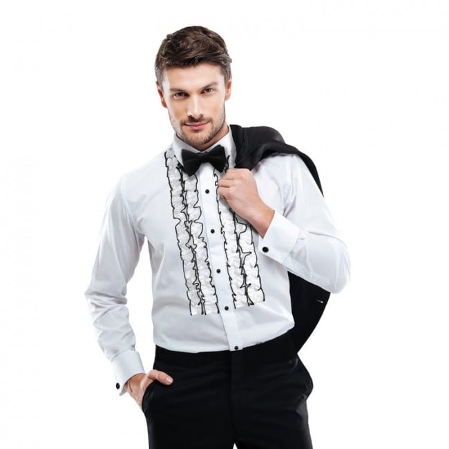 White and Black Slim Fit Ruffle Tuxedo ...