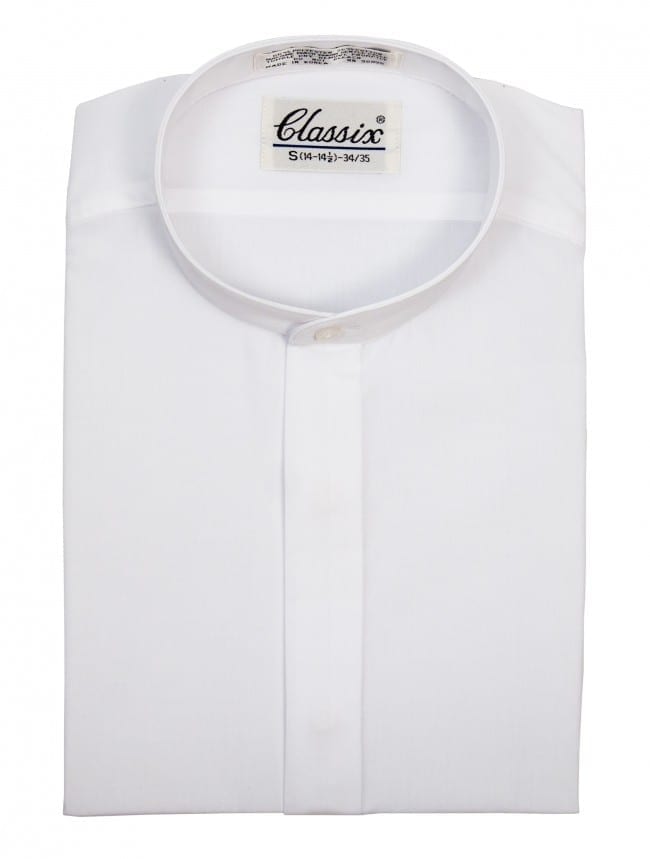 white banded collar dress shirt