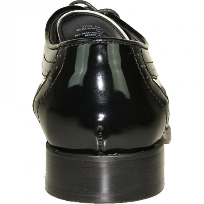 black and white wingtip tuxedo shoes