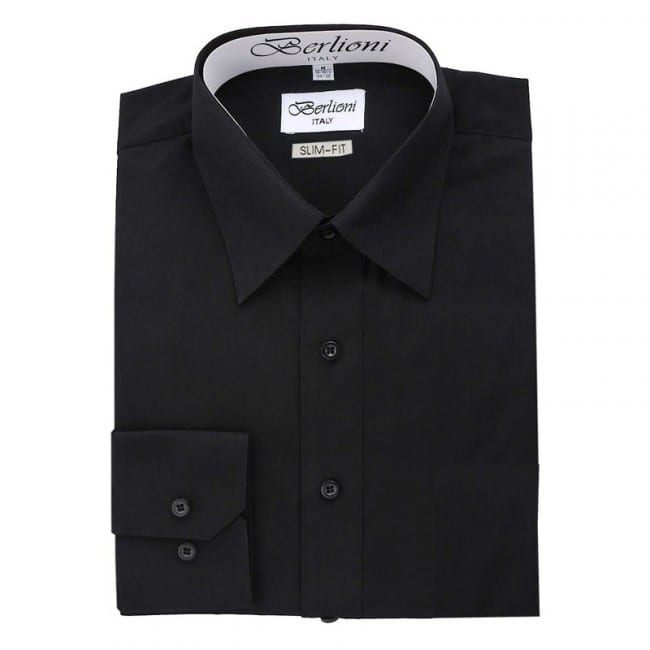 Black Slim Fit Dress Shirt Convertible French Cuff - Tuxedos Online