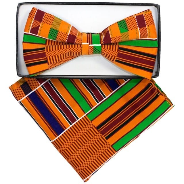 Child Kente Tie Orange Photo Prop Hair Black History African Hairclip Adult Father's Day Hairband Bowtie Bow Baby