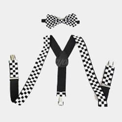 Black&White Checkered Kids Baby Suspenders and Bow Tie Set Elastic Adjustable 