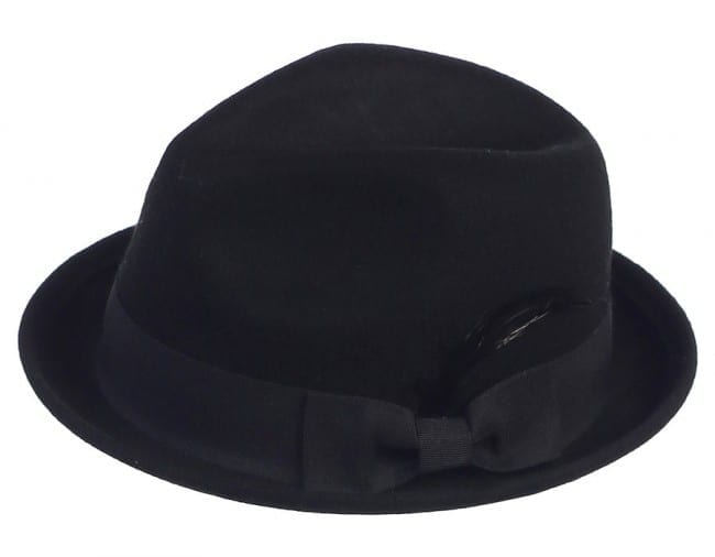 Boys Hats Black Fedora Wool Hat with Feather Black 54cm