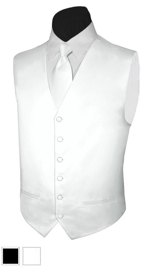 Tie & Bow-Tie Set Wedding Boy's White Satin Formal Dress Tuxedo Vest 