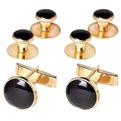 black cufflinks and studs
