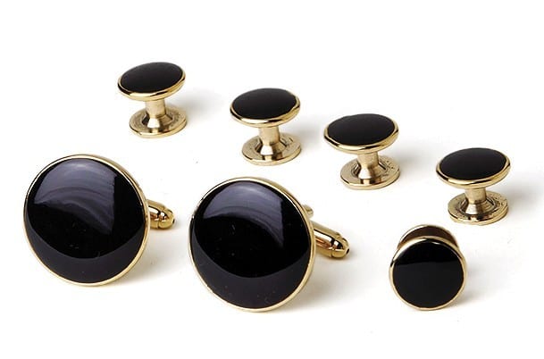 New Faux Onyx Heavy Setting  Gold Cuff links Cufflinks studs Gift Boxed!