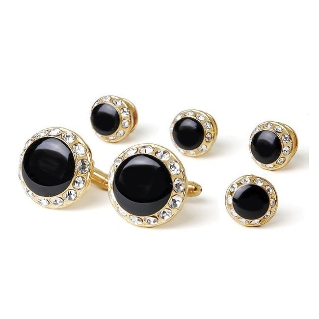 black cufflinks and studs