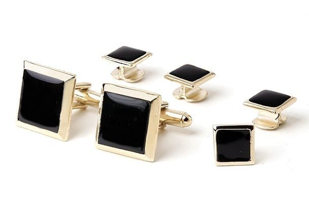 New Faux Onyx Heavy Setting  Gold Cuff links Cufflinks studs Gift Boxed!