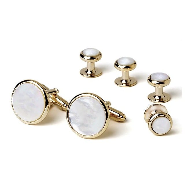 Cufflinks Studs MOTHER of PEARL Cuff Links Gold and Silver Set