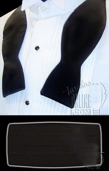 Solid BLACK SILK Cummerbund & BowTie Men's Tuxedo Bow Tie Box Set Prom Formal 