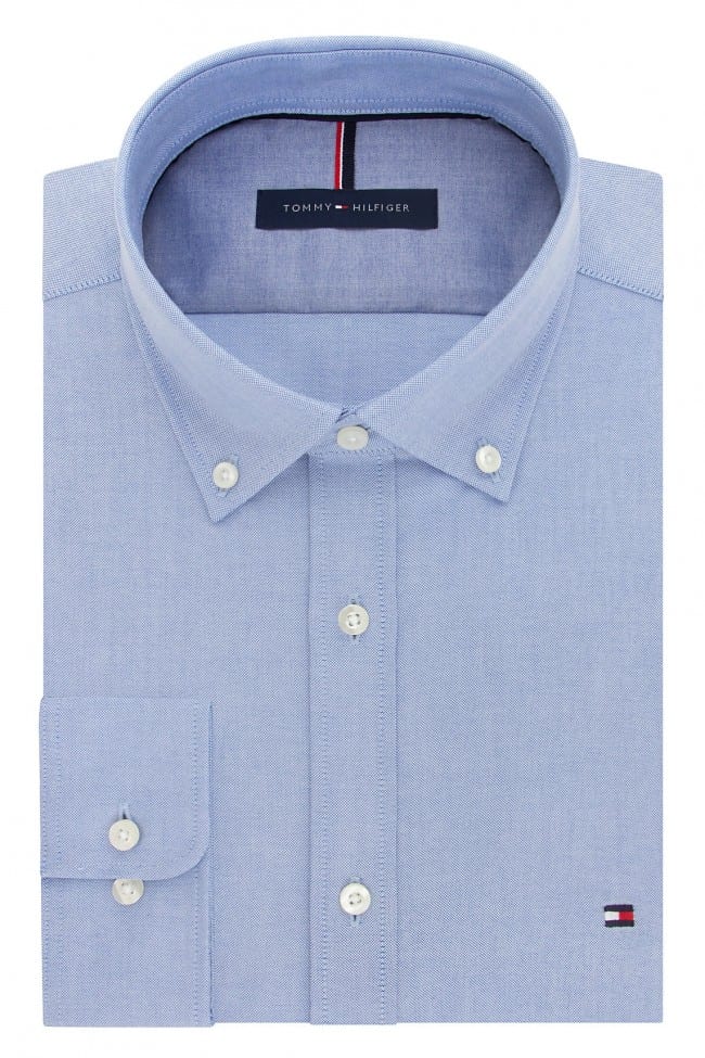 Light Blue Tommy Hilfiger Slim Fit Non Iron Broadcloth Solid Shirt Button Down Collar- - Tuxedos