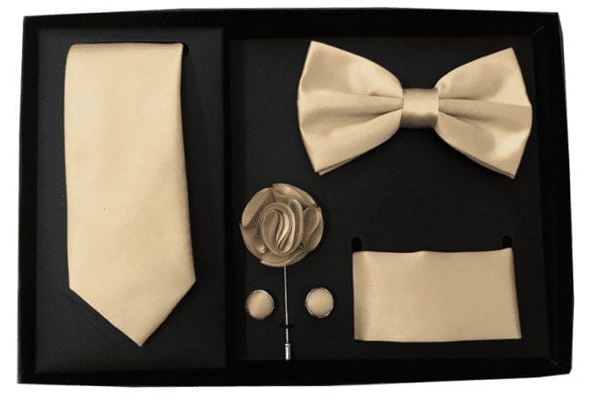Berlioni Men's Microfiber Tie Bowtie Lapel Pocket Square Cufflinks Gift Set Box 