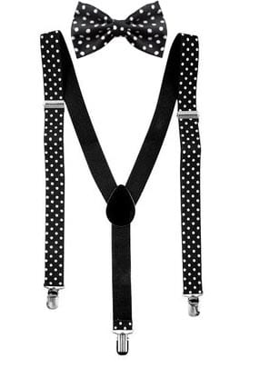 Mens Black and White Polka Dot Suspenders Set - Tuxedos Online