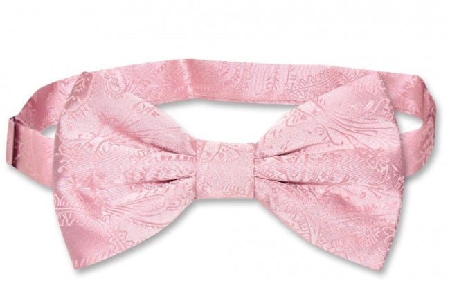 MOHSLEE Mens Pink Paisley Pre-Tied Bowtie Wedding Self Bow Tie Pocket Square Set