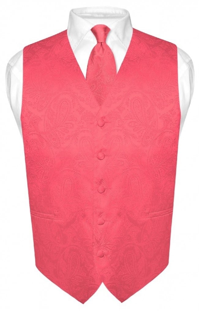 New Men's Formal Vest Tuxedo Waistcoat_2.5" necktie set paisley prom Burgundy 