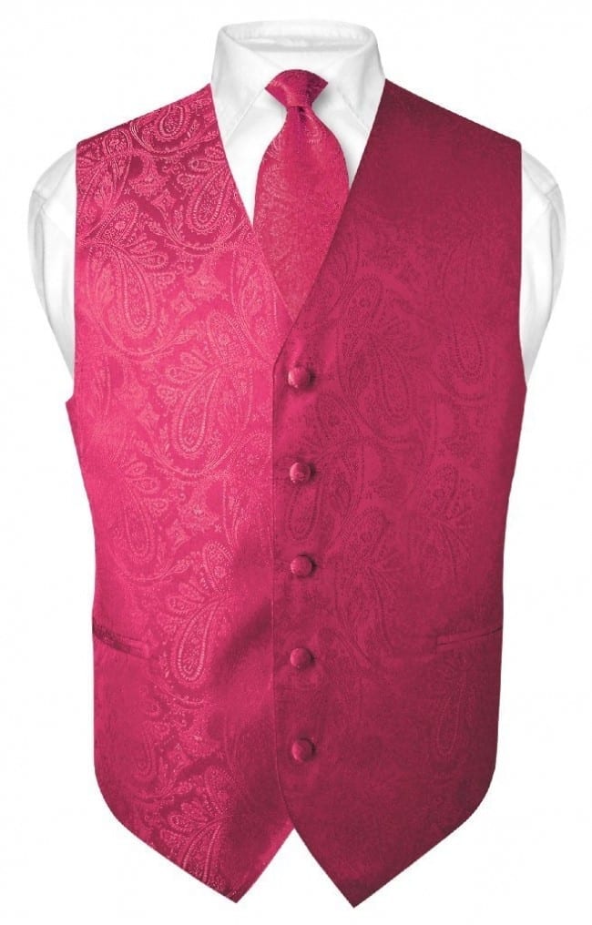 Hot Pink Paisley Vest With Tie