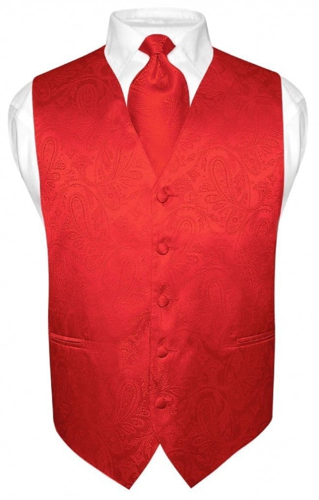 Mens Paisley Tone On Tone Red Vest with Tie Set - Tuxedos Online