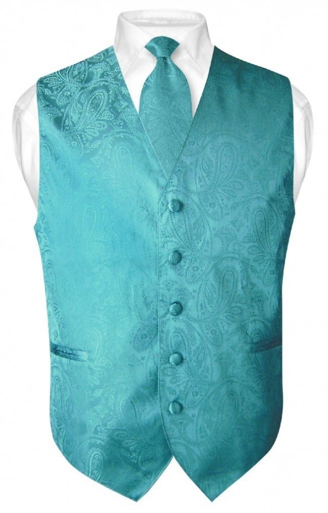 turquoise tuxedo vest and tie