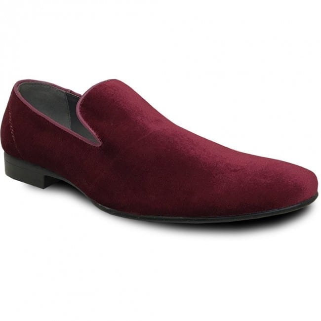 Men's Red Velvet Slip on Gold Buckle Dress Shoes Loafers 