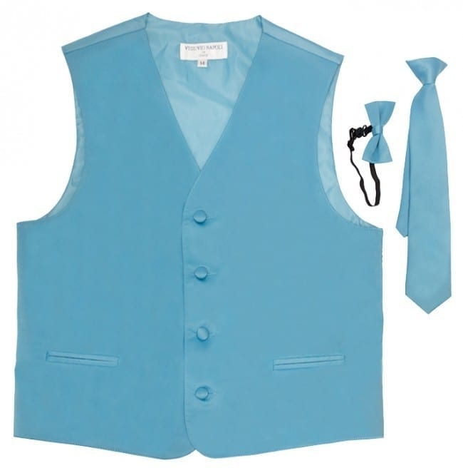 Unotux 6pc Boy Gray Vest Set Suit with Satin Royal Blue Necktie Outfit Baby Teen