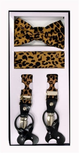 Leopard Print Unisex Adjustable Bowtie & Leopard Adjustable Suspenders Combo-ve6 