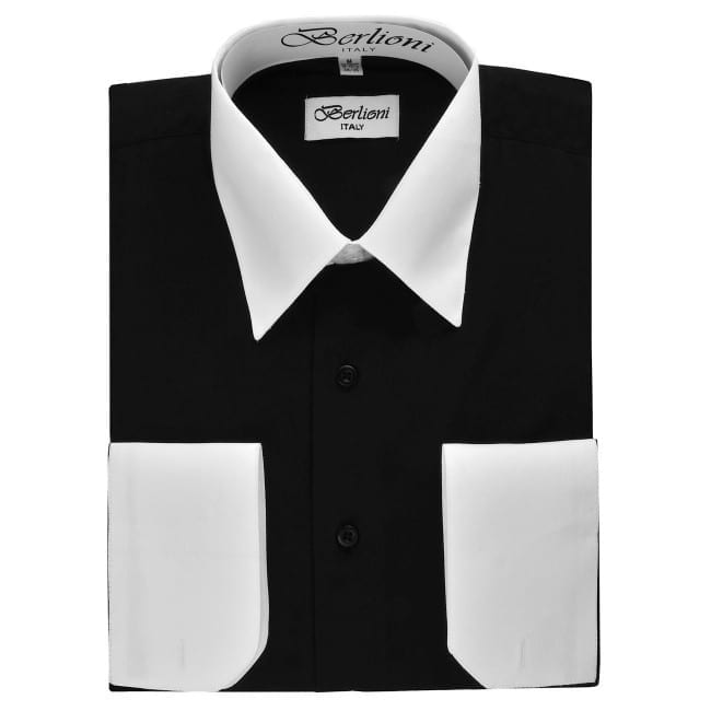 White Collar and Convertible Cuff Contrast Colored Dress Shirt Mens