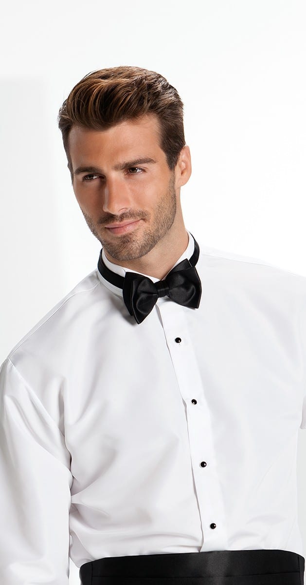 White Microfiber Fitted Tuxedo No Pleats Shirt Wing Collar Slim Cut