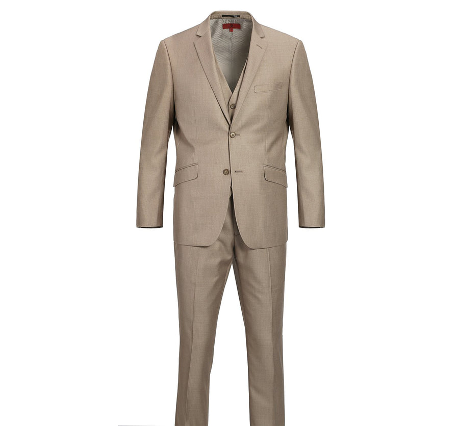 Beige Tan Slim Fit Suit Tuxedo 2 Button Notch lapel Vest Optional Fitted By AZAR