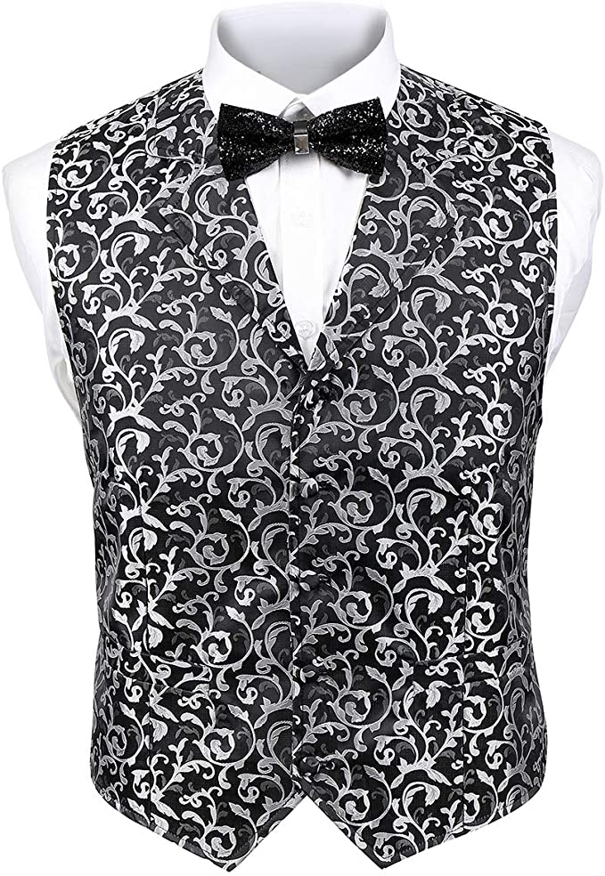 Musical Notes Black and White Tuxedo Vest and Bowtie 