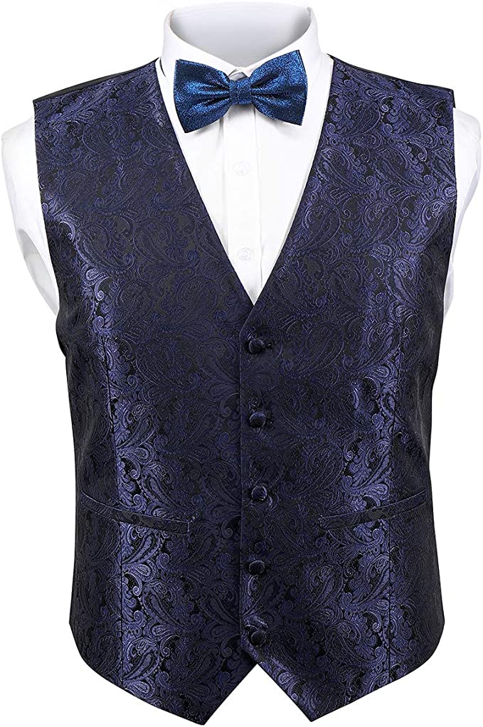 New Men's Formal Vest Tuxedo Waistcoat_2.5" skinny necktie paisley pattern black 