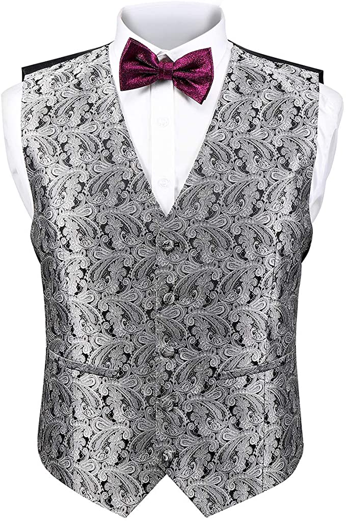 New Men's Formal Vest Tuxedo Waistcoat_necktie set paisley coral wedding prom 