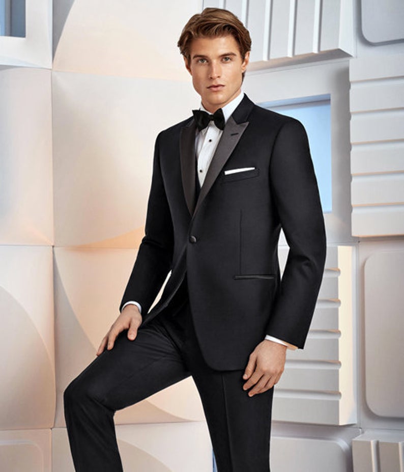 Ike Behar Super 100's Fabric Peak Lapel Black Tuxedo - Tuxedos Online