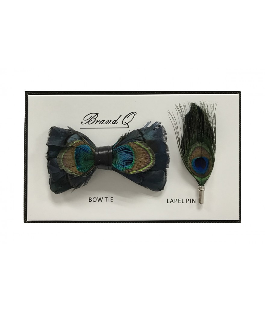 Feather Bow Tie Peacock Pre-tied Bow tie Brooch Sets Tuxedo Banquet ...