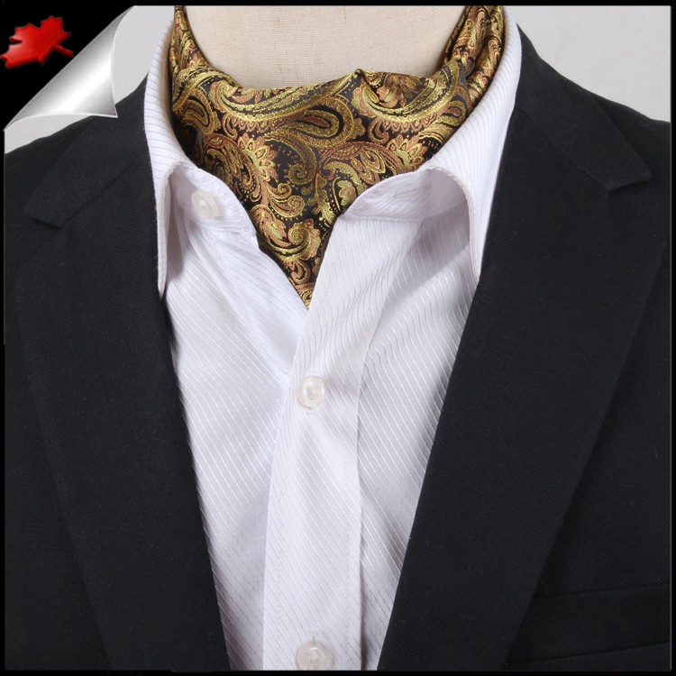 Black and Gold Paisley Tone on Tone Cravat Ascot - Tuxedos Online